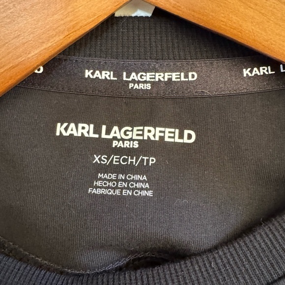 NWT! Women’s Karl Lagerfeld Paris black crew neck lightweight sweatshirt XS $69 - Picture 3 of 5